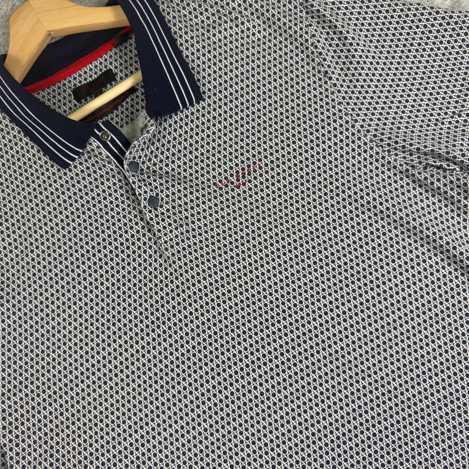 Ted Baker London Short Sleeve Golf Polo Shirt Blue Tee & Ball Print Sz 6 - 2xl